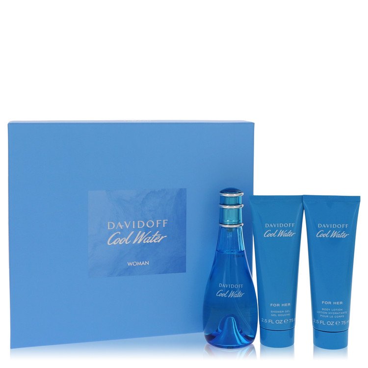 Cool Water by Davidoff Gift Set -- 3.4 oz Eau De Toilette Spray + 2.5 oz Body Lotion + 2.5 oz Shower Breeze for Women