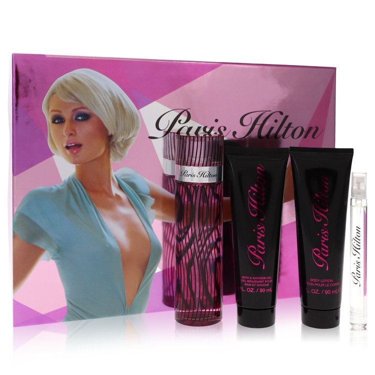 Paris Hilton by Paris Hilton Gift Set -- 3.4 oz Eau De Parfum Spray + 3 oz Body Lotion + 3 oz Shower Gel + .34 oz Mini EDP Spray for Women