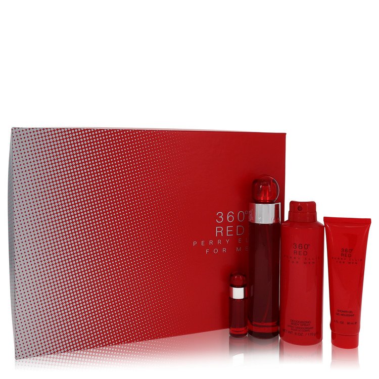 Perry Ellis 360 Red by Perry Ellis Gift Set -- 3.4 oz Eau De Toilette Spray + .25 oz Mini EDT Spray + 6 oz Body Spray + 3 oz Shower Gel for Men - UpExpressINC