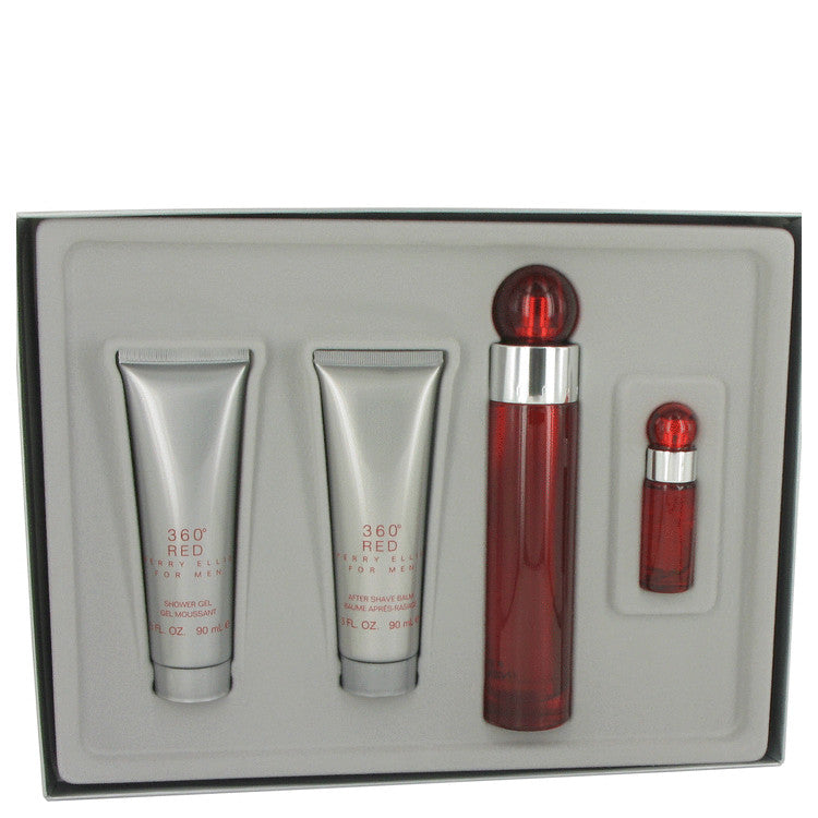Perry Ellis 360 Red by Perry Ellis Gift Set -- 3.4 oz Eau De Toilette Spray + 3 oz After Shave Balm + 3 oz Shower Gel +.25 oz Eau De Toilette Spray for Men