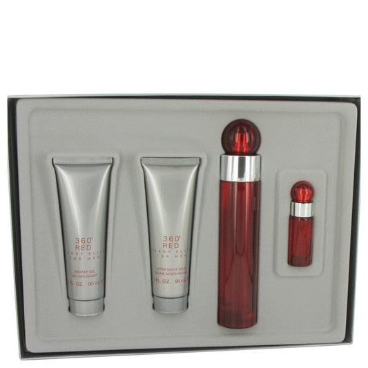 Perry Ellis 360 Red by Perry Ellis Gift Set -- 3.4 oz Eau De Toilette Spray + 3 oz After Shave Balm + 3 oz Shower Gel +.25 oz Eau De Toilette Spray for Men