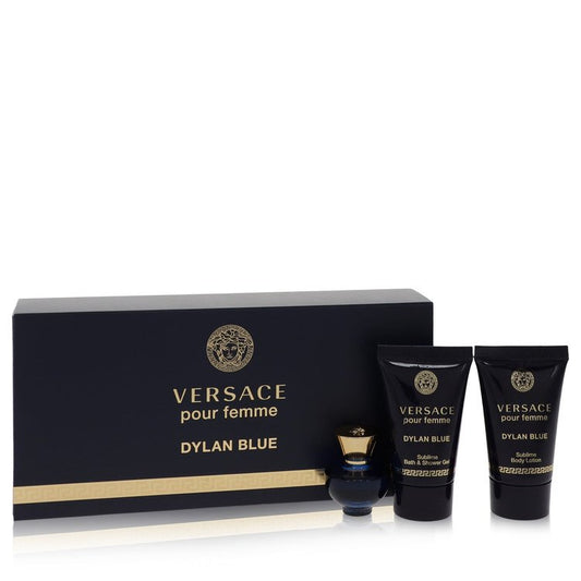 Versace Pour Femme Dylan Blue by Versace Gift Set -- 0.17 oz Mini EDP + 0.8 oz Body Lotion + 0.8 oz Shower Gel for Women