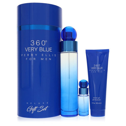Perry Ellis 360 Very Blue by Perry Ellis Gift Set -- 3.4 oz Eau De Toilette Spray + .25 oz Mini EDT Spray + 3 oz Shower Gel for Men - UpExpressINC