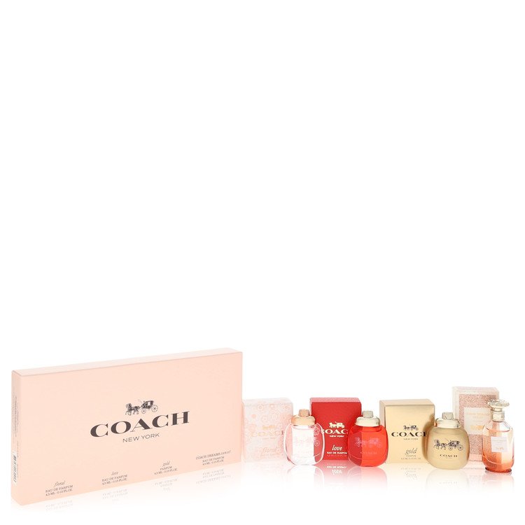 Coach by Coach Gift Set -- Coach Floral .15 oz Mini EDP + Coach Love .15 oz Mini EDP + Coach Gold .15 oz Mini EDP + Coach Dreams Sunset .15 oz Minni EDP for Women